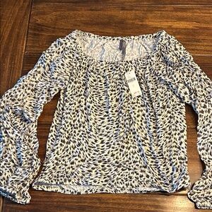 Anthropologie Black and White Ruched Blouse